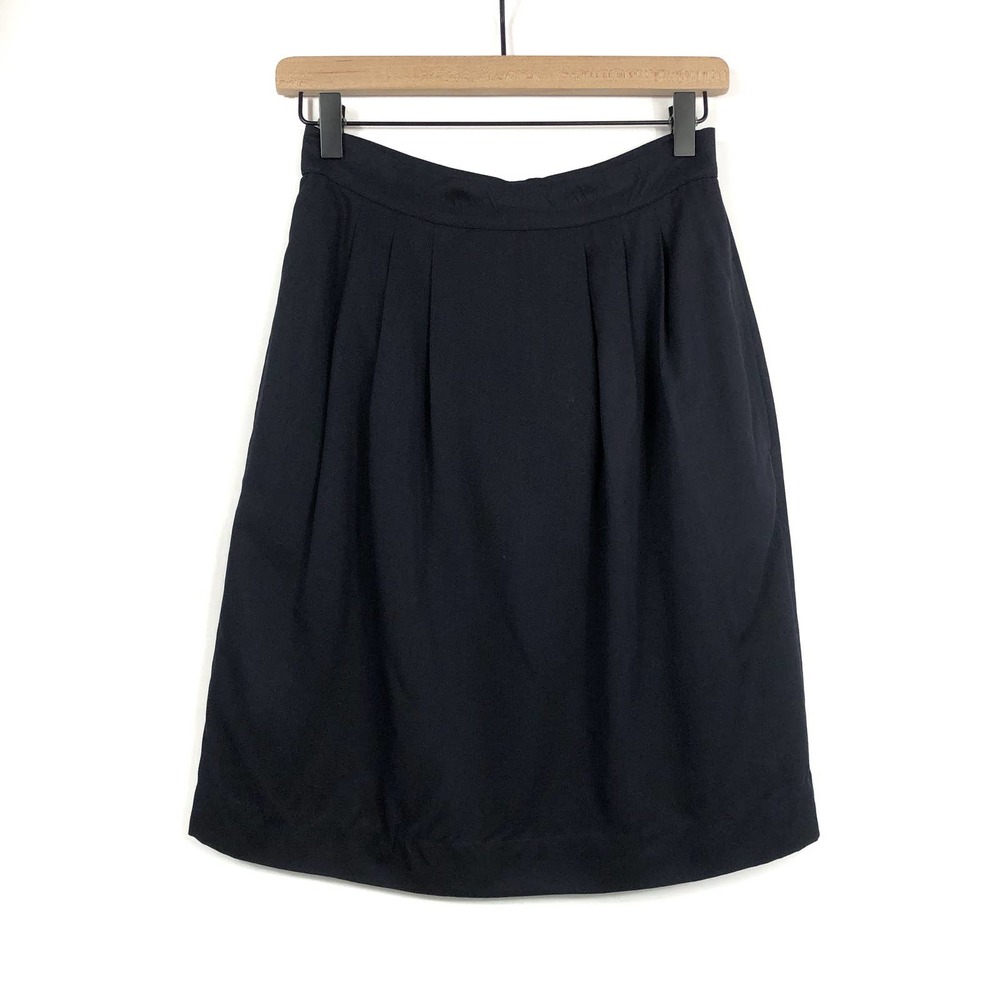 Max Mara Rayon Black Pleated Knee Length Skirt